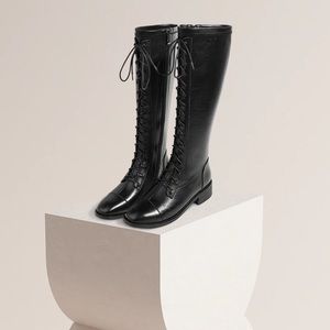 Ralph Lauren Black Leather Tie Riding Boots